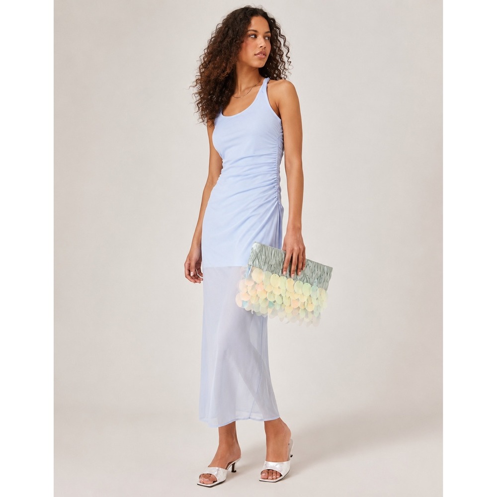 NWT Abercrombie & Fitch Blue Mesh Ruched Twisted Racerback Maxi Dress Small